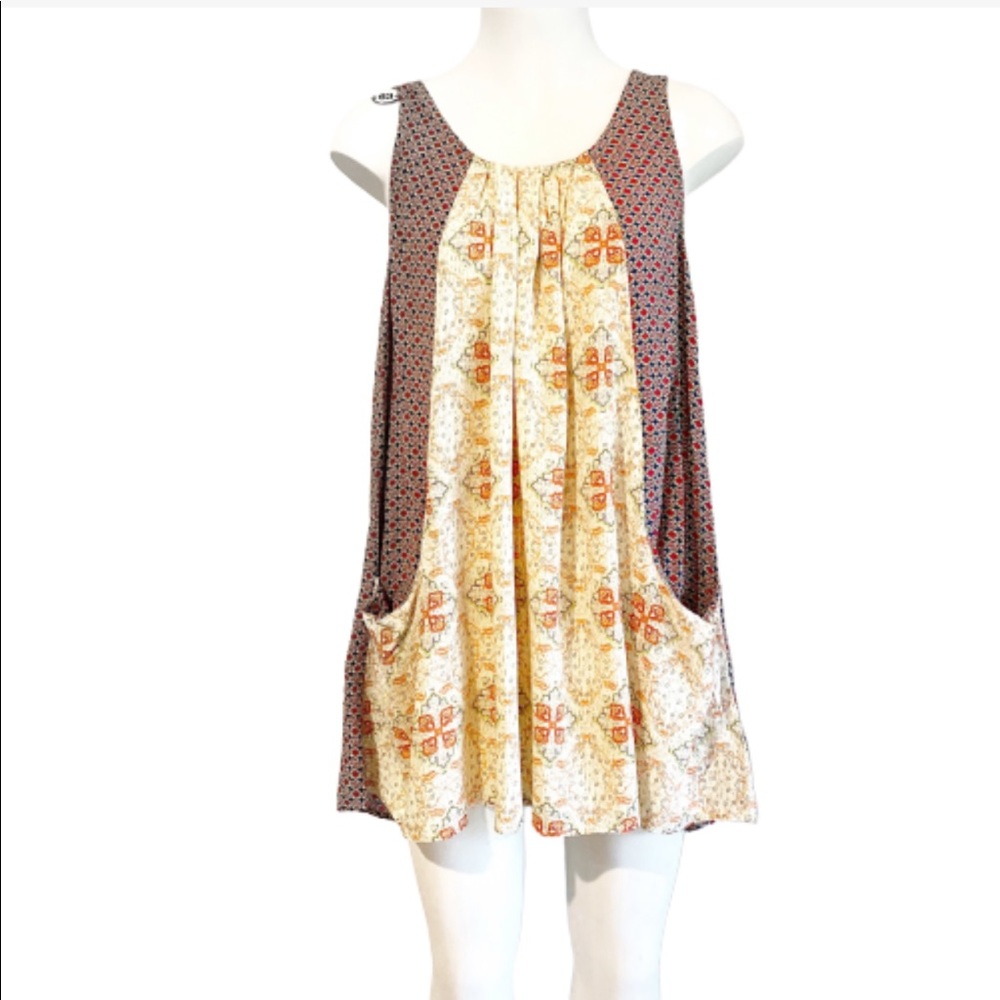 🆕 Umgee Brown, Orange, Cream Sleeveless Dress